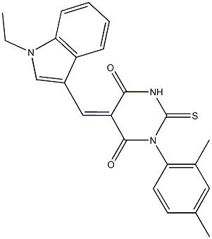 1-(2,4-dimethylphenyl)-5-[(1-ethyl-1H-indol-3-yl)methylene]-2-thioxodihydro-4,6(1H,5H)-pyrimidinedione Struktur