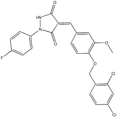 4-{4-[(2,4-dichlorobenzyl)oxy]-3-methoxybenzylidene}-1-(4-fluorophenyl)-3,5-pyrazolidinedione Struktur