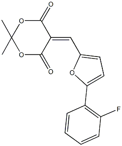 5-{[5-(2-fluorophenyl)-2-furyl]methylene}-2,2-dimethyl-1,3-dioxane-4,6-dione Struktur