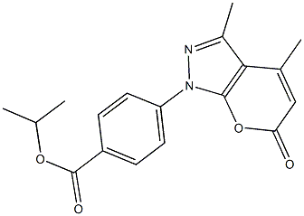 isopropyl 4-(3,4-dimethyl-6-oxopyrano[2,3-c]pyrazol-1(6H)-yl)benzoate Struktur