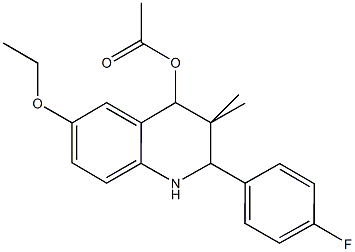 6-ethoxy-2-(4-fluorophenyl)-3,3-dimethyl-1,2,3,4-tetrahydroquinolin-4-yl acetate Struktur