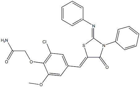 2-(2-chloro-6-methoxy-4-{[4-oxo-3-phenyl-2-(phenylimino)-1,3-thiazolidin-5-ylidene]methyl}phenoxy)acetamide Struktur