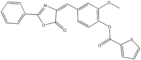 2-methoxy-4-[(5-oxo-2-phenyl-1,3-oxazol-4(5H)-ylidene)methyl]phenyl 2-thiophenecarboxylate Struktur