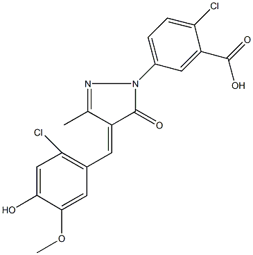 2-chloro-5-[4-(2-chloro-4-hydroxy-5-methoxybenzylidene)-3-methyl-5-oxo-4,5-dihydro-1H-pyrazol-1-yl]benzoic acid Struktur