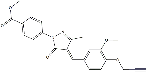 methyl 4-{4-[3-methoxy-4-(prop-2-ynyloxy)benzylidene]-3-methyl-5-oxo-4,5-dihydro-1H-pyrazol-1-yl}benzoate Struktur