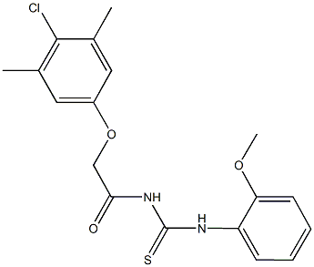 N-[(4-chloro-3,5-dimethylphenoxy)acetyl]-N'-(2-methoxyphenyl)thiourea Struktur