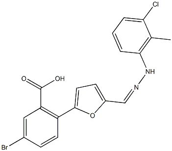 5-bromo-2-{5-[2-(3-chloro-2-methylphenyl)carbohydrazonoyl]-2-furyl}benzoic acid Struktur