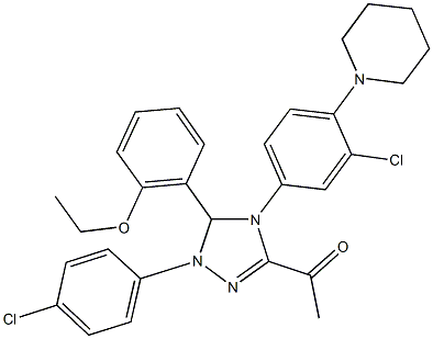 1-[1-(4-chlorophenyl)-4-[3-chloro-4-(1-piperidinyl)phenyl]-5-(2-ethoxyphenyl)-4,5-dihydro-1H-1,2,4-triazol-3-yl]ethanone Struktur