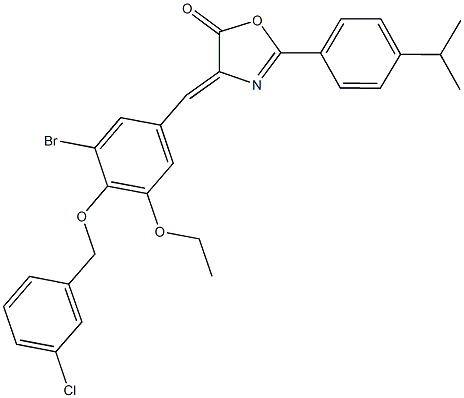 4-{3-bromo-4-[(3-chlorobenzyl)oxy]-5-ethoxybenzylidene}-2-(4-isopropylphenyl)-1,3-oxazol-5(4H)-one Struktur