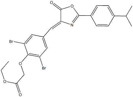 ethyl {2,6-dibromo-4-[(2-(4-isopropylphenyl)-5-oxo-1,3-oxazol-4(5H)-ylidene)methyl]phenoxy}acetate Struktur