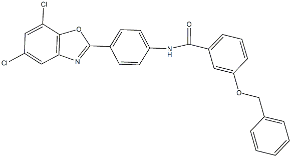 3-(benzyloxy)-N-[4-(5,7-dichloro-1,3-benzoxazol-2-yl)phenyl]benzamide Struktur