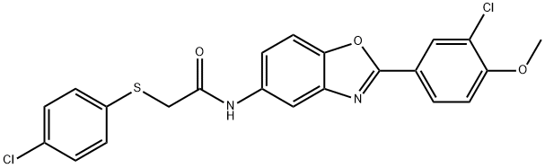 N-[2-(3-chloro-4-methoxyphenyl)-1,3-benzoxazol-5-yl]-2-[(4-chlorophenyl)sulfanyl]acetamide Struktur