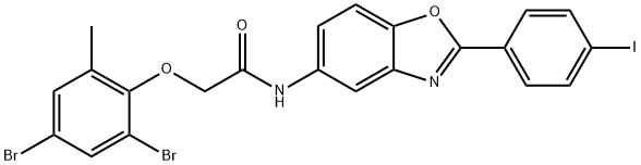 2-(2,4-dibromo-6-methylphenoxy)-N-[2-(4-iodophenyl)-1,3-benzoxazol-5-yl]acetamide Struktur