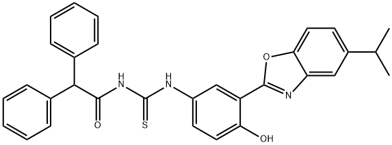 N-(diphenylacetyl)-N'-[4-hydroxy-3-(5-isopropyl-1,3-benzoxazol-2-yl)phenyl]thiourea Struktur