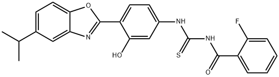 N-(2-fluorobenzoyl)-N'-[3-hydroxy-4-(5-isopropyl-1,3-benzoxazol-2-yl)phenyl]thiourea Struktur