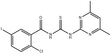 N-(2-chloro-5-iodobenzoyl)-N'-(4,6-dimethyl-2-pyrimidinyl)thiourea Struktur