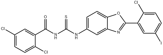 N-[2-(2-chloro-5-iodophenyl)-1,3-benzoxazol-5-yl]-N'-(2,5-dichlorobenzoyl)thiourea Struktur