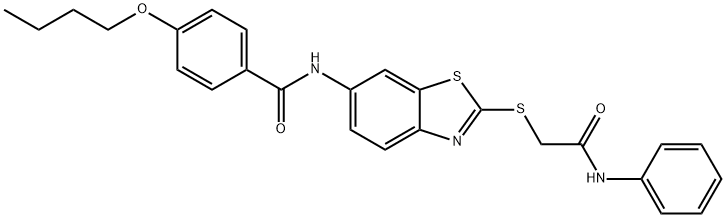 N-{2-[(2-anilino-2-oxoethyl)sulfanyl]-1,3-benzothiazol-6-yl}-4-butoxybenzamide Struktur