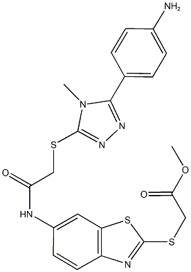 methyl ({6-[({[5-(4-aminophenyl)-4-methyl-4H-1,2,4-triazol-3-yl]sulfanyl}acetyl)amino]-1,3-benzothiazol-2-yl}sulfanyl)acetate Struktur