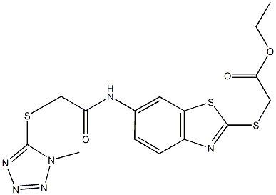 ethyl {[6-({[(1-methyl-1H-tetraazol-5-yl)sulfanyl]acetyl}amino)-1,3-benzothiazol-2-yl]sulfanyl}acetate Struktur