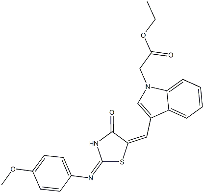 ethyl [3-({2-[(4-methoxyphenyl)imino]-4-oxo-1,3-thiazolidin-5-ylidene}methyl)-1H-indol-1-yl]acetate Struktur