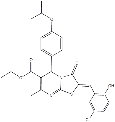 ethyl 2-(5-chloro-2-hydroxybenzylidene)-5-(4-isopropoxyphenyl)-7-methyl-3-oxo-2,3-dihydro-5H-[1,3]thiazolo[3,2-a]pyrimidine-6-carboxylate Struktur