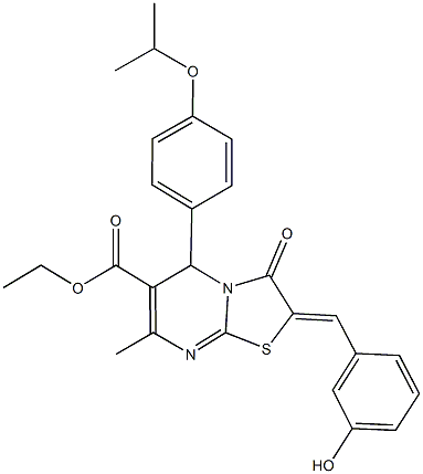 ethyl 2-(3-hydroxybenzylidene)-5-(4-isopropoxyphenyl)-7-methyl-3-oxo-2,3-dihydro-5H-[1,3]thiazolo[3,2-a]pyrimidine-6-carboxylate Struktur