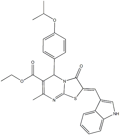 ethyl 2-(1H-indol-3-ylmethylene)-5-(4-isopropoxyphenyl)-7-methyl-3-oxo-2,3-dihydro-5H-[1,3]thiazolo[3,2-a]pyrimidine-6-carboxylate Struktur