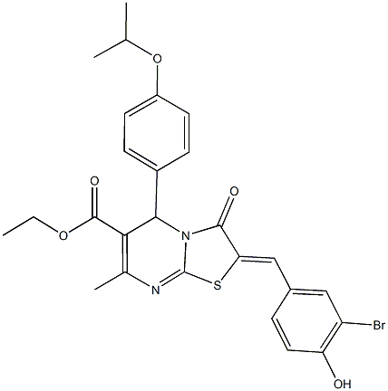 ethyl 2-(3-bromo-4-hydroxybenzylidene)-5-(4-isopropoxyphenyl)-7-methyl-3-oxo-2,3-dihydro-5H-[1,3]thiazolo[3,2-a]pyrimidine-6-carboxylate Struktur