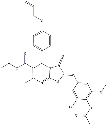 ethyl 2-[4-(acetyloxy)-3-bromo-5-methoxybenzylidene]-5-[4-(allyloxy)phenyl]-7-methyl-3-oxo-2,3-dihydro-5H-[1,3]thiazolo[3,2-a]pyrimidine-6-carboxylate Struktur