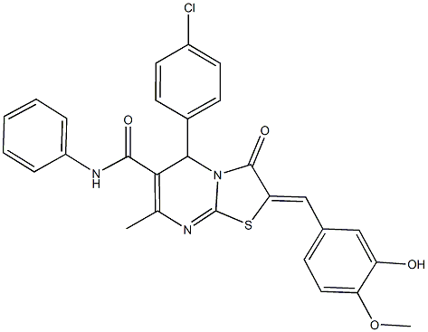 5-(4-chlorophenyl)-2-(3-hydroxy-4-methoxybenzylidene)-7-methyl-3-oxo-N-phenyl-2,3-dihydro-5H-[1,3]thiazolo[3,2-a]pyrimidine-6-carboxamide Struktur