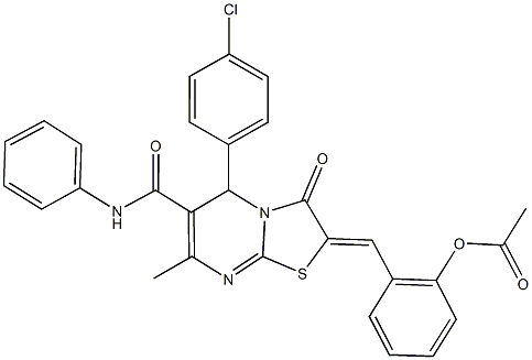 2-[(6-(anilinocarbonyl)-5-(4-chlorophenyl)-7-methyl-3-oxo-5H-[1,3]thiazolo[3,2-a]pyrimidin-2(3H)-ylidene)methyl]phenyl acetate Struktur