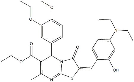 ethyl 2-[4-(diethylamino)-2-hydroxybenzylidene]-5-(3-ethoxy-4-methoxyphenyl)-7-methyl-3-oxo-2,3-dihydro-5H-[1,3]thiazolo[3,2-a]pyrimidine-6-carboxylate Struktur