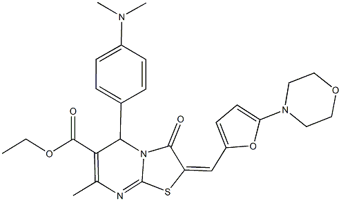 ethyl 5-[4-(dimethylamino)phenyl]-7-methyl-2-{[5-(4-morpholinyl)-2-furyl]methylene}-3-oxo-2,3-dihydro-5H-[1,3]thiazolo[3,2-a]pyrimidine-6-carboxylate Struktur