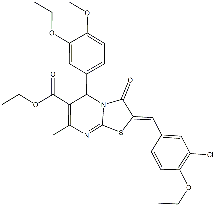 ethyl 2-(3-chloro-4-ethoxybenzylidene)-5-(3-ethoxy-4-methoxyphenyl)-7-methyl-3-oxo-2,3-dihydro-5H-[1,3]thiazolo[3,2-a]pyrimidine-6-carboxylate Struktur