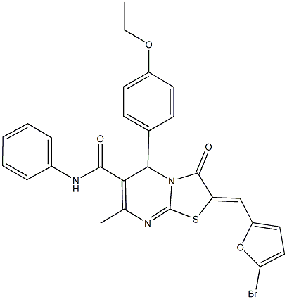 2-[(5-bromo-2-furyl)methylene]-5-(4-ethoxyphenyl)-7-methyl-3-oxo-N-phenyl-2,3-dihydro-5H-[1,3]thiazolo[3,2-a]pyrimidine-6-carboxamide Struktur