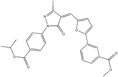 methyl 3-[5-({1-[4-(isopropoxycarbonyl)phenyl]-3-methyl-5-oxo-1,5-dihydro-4H-pyrazol-4-ylidene}methyl)-2-furyl]benzoate Struktur