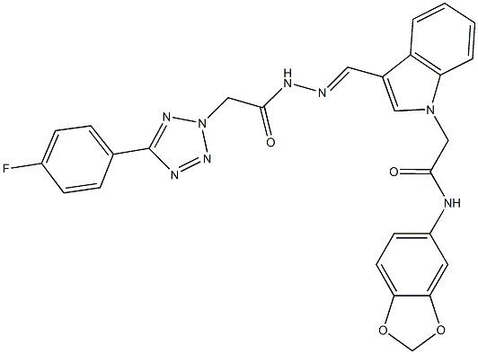 N-(1,3-benzodioxol-5-yl)-2-[3-(2-{[5-(4-fluorophenyl)-2H-tetraazol-2-yl]acetyl}carbohydrazonoyl)-1H-indol-1-yl]acetamide Struktur