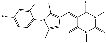 5-{[1-(4-bromo-2-fluorophenyl)-2,5-dimethyl-1H-pyrrol-3-yl]methylene}-1,3-dimethyl-2-thioxodihydro-4,6(1H,5H)-pyrimidinedione Struktur