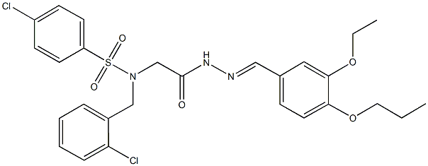 4-chloro-N-(2-chlorobenzyl)-N-{2-[2-(3-ethoxy-4-propoxybenzylidene)hydrazino]-2-oxoethyl}benzenesulfonamide Struktur