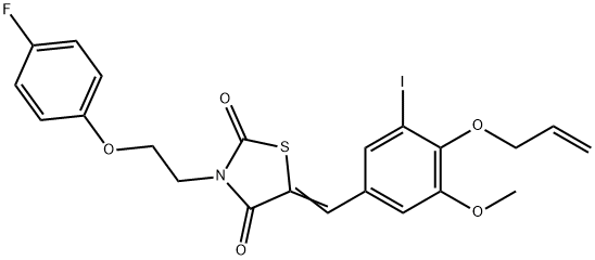 5-[4-(allyloxy)-3-iodo-5-methoxybenzylidene]-3-[2-(4-fluorophenoxy)ethyl]-1,3-thiazolidine-2,4-dione Struktur