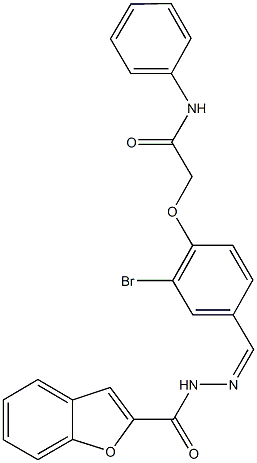 2-{4-[2-(1-benzofuran-2-ylcarbonyl)carbohydrazonoyl]-2-bromophenoxy}-N-phenylacetamide Struktur