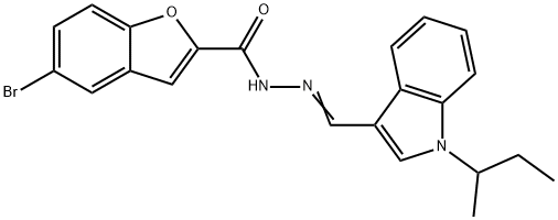 5-bromo-N'-[(1-sec-butyl-1H-indol-3-yl)methylene]-1-benzofuran-2-carbohydrazide Struktur