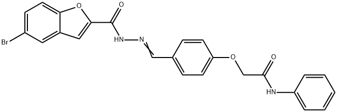 2-(4-{2-[(5-bromo-1-benzofuran-2-yl)carbonyl]carbohydrazonoyl}phenoxy)-N-phenylacetamide Struktur