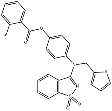 4-[(1,1-dioxido-1,2-benzisothiazol-3-yl)(2-thienylmethyl)amino]phenyl 2-fluorobenzoate Struktur