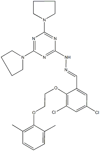 3,5-dichloro-2-[2-(2,6-dimethylphenoxy)ethoxy]benzaldehyde (4,6-dipyrrolidin-1-yl-1,3,5-triazin-2-yl)hydrazone Struktur