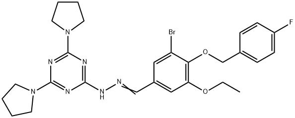 3-bromo-5-ethoxy-4-[(4-fluorobenzyl)oxy]benzaldehyde (4,6-dipyrrolidin-1-yl-1,3,5-triazin-2-yl)hydrazone Struktur