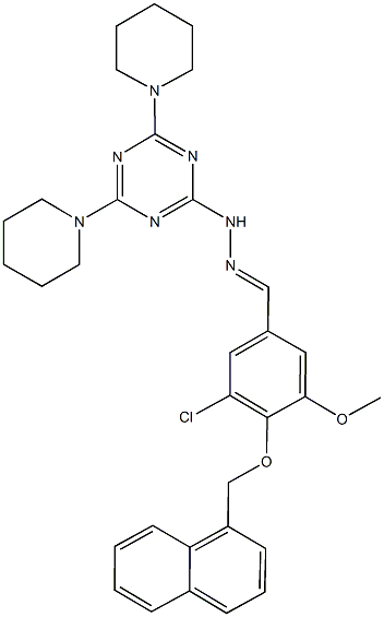 3-chloro-5-methoxy-4-(1-naphthylmethoxy)benzaldehyde (4,6-dipiperidin-1-yl-1,3,5-triazin-2-yl)hydrazone Struktur