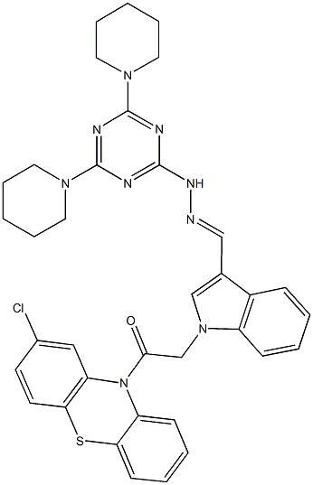 1-[2-(2-chloro-10H-phenothiazin-10-yl)-2-oxoethyl]-1H-indole-3-carbaldehyde (4,6-dipiperidin-1-yl-1,3,5-triazin-2-yl)hydrazone Struktur