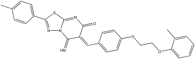 5-imino-6-{4-[2-(2-methylphenoxy)ethoxy]benzylidene}-2-(4-methylphenyl)-5,6-dihydro-7H-[1,3,4]thiadiazolo[3,2-a]pyrimidin-7-one Struktur